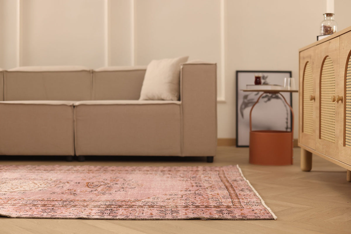 Vintage Manisa Turkish Area Rug 5x8 ft — Pink Floral