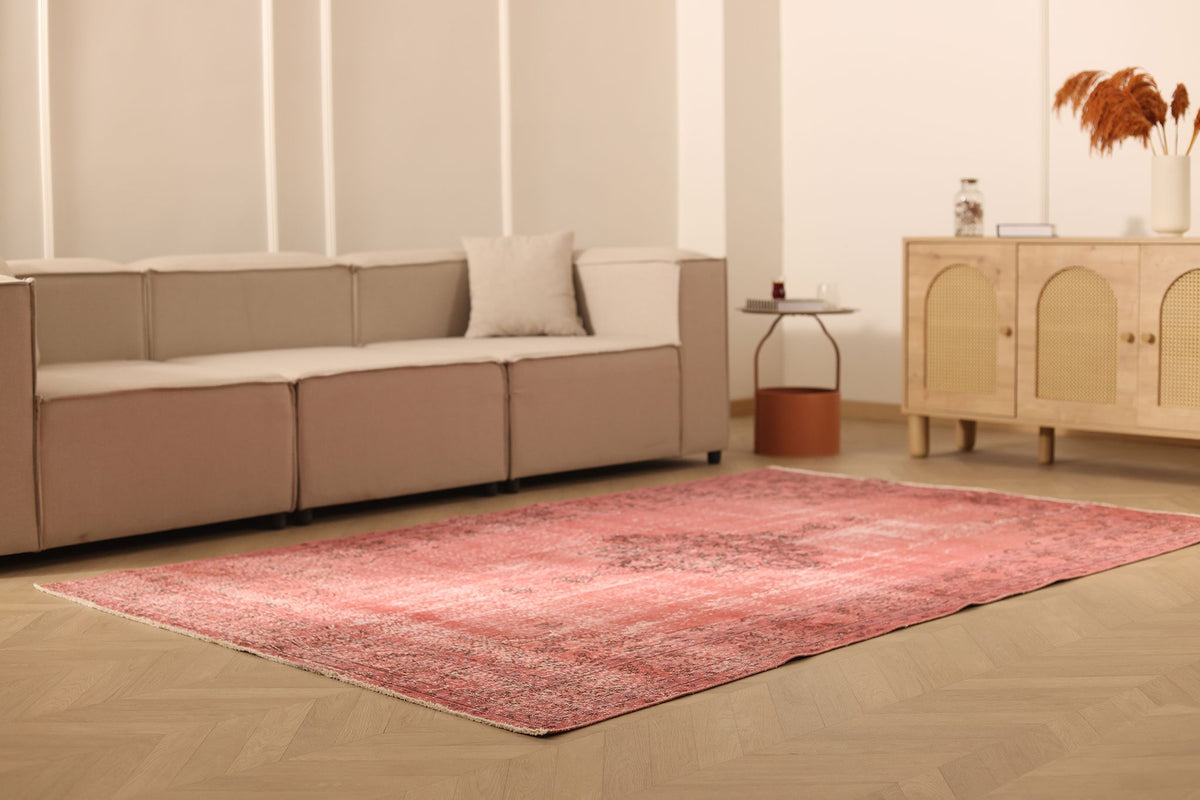 Vintage Isparta Turkish Area Rug 6x8 ft — Red Overdyed