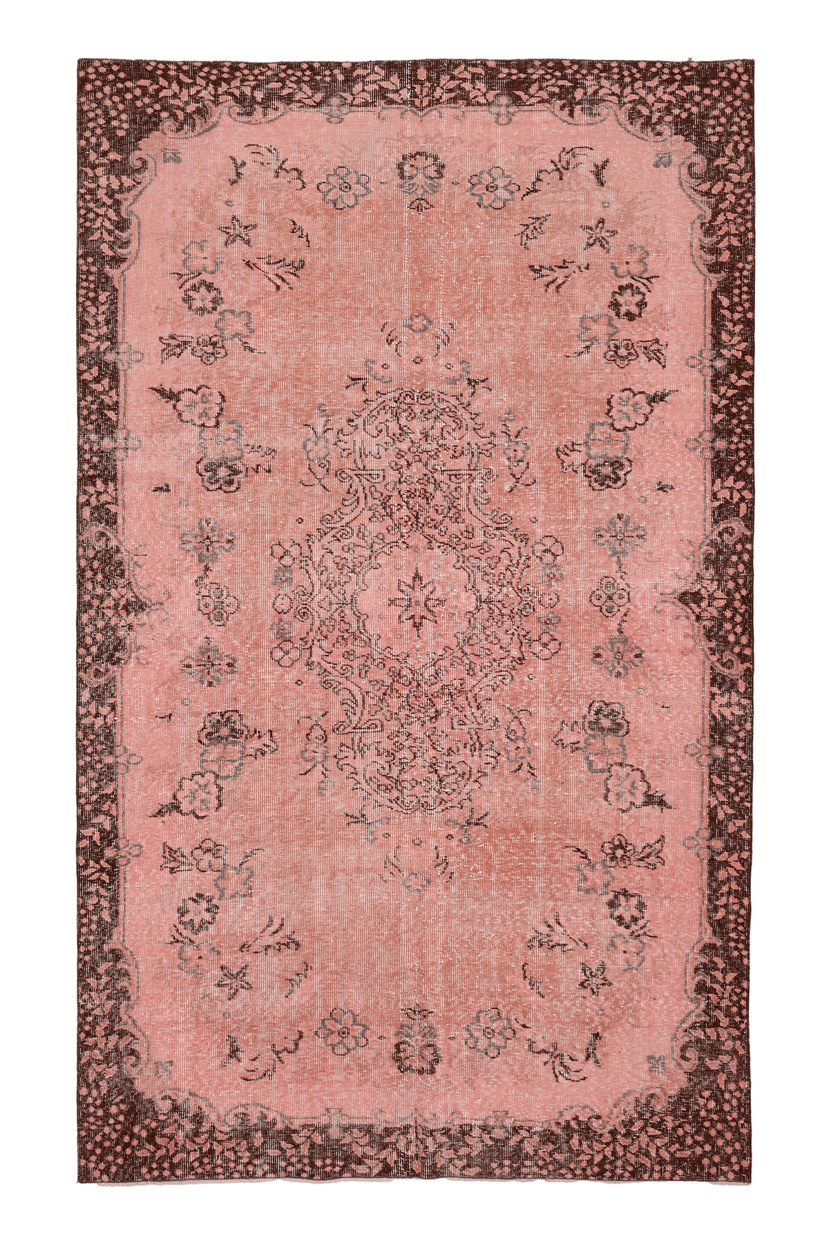 Vintage Isparta Turkish Area Rug 5x9 ft — Pink & Brown Floral (No. 53136)