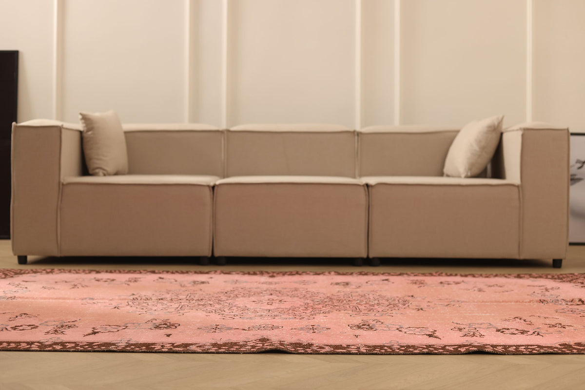 Vintage Isparta Turkish Area Rug 5x9 ft — Pink & Brown Floral (No. 53136)