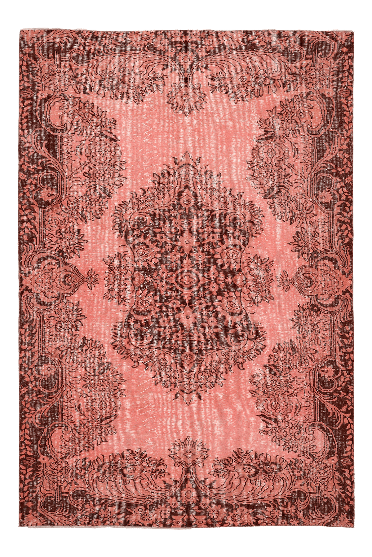 Vintage Isparta Turkish Area Rug 6x9 ft — Pink & Brown Floral