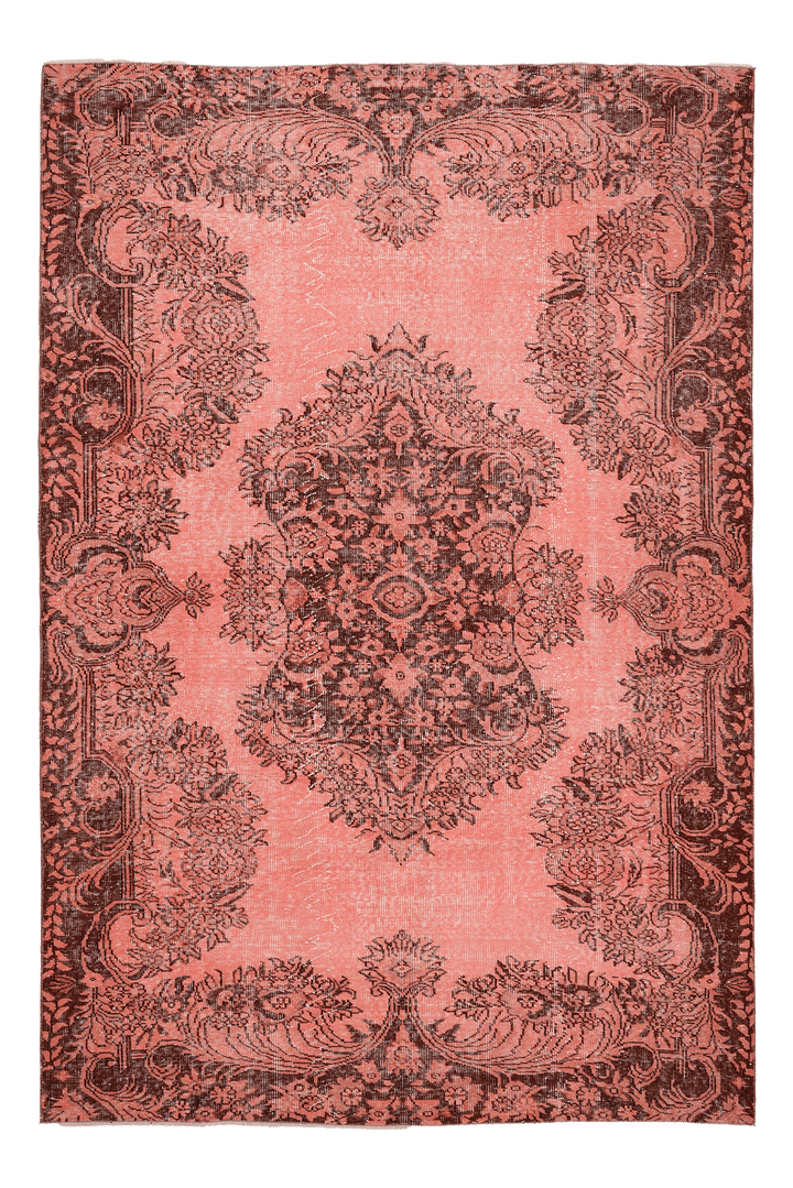 Vintage Isparta Turkish Area Rug 6x9 ft — Pink & Brown Floral