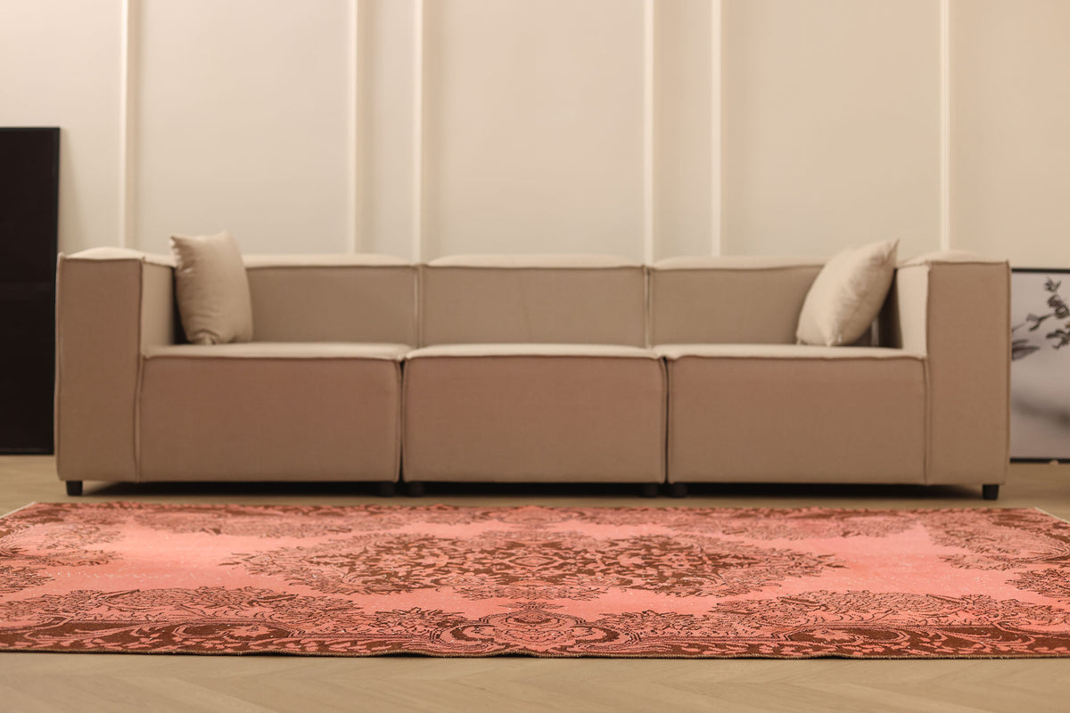 Vintage Isparta Turkish Area Rug 6x9 ft — Pink & Brown Floral