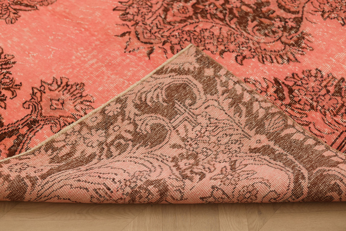 Vintage Isparta Turkish Area Rug 6x9 ft — Pink & Brown Floral