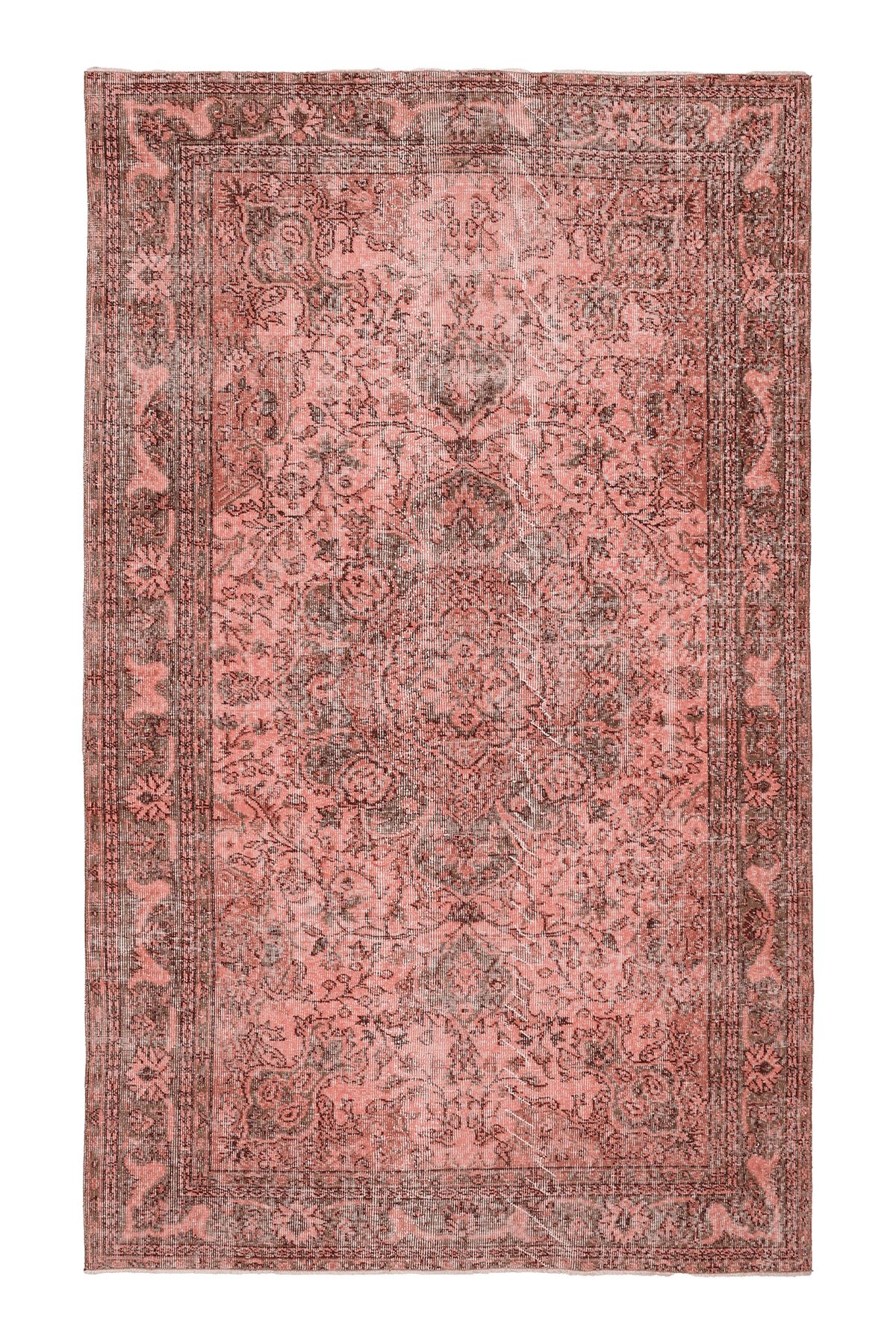 Vintage Isparta Turkish Area Rug 5x8 ft — Pink & Brown Distressed