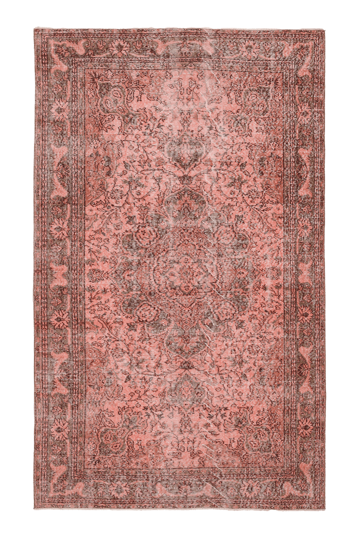Vintage Isparta Turkish Area Rug 5x8 ft — Pink & Brown Distressed