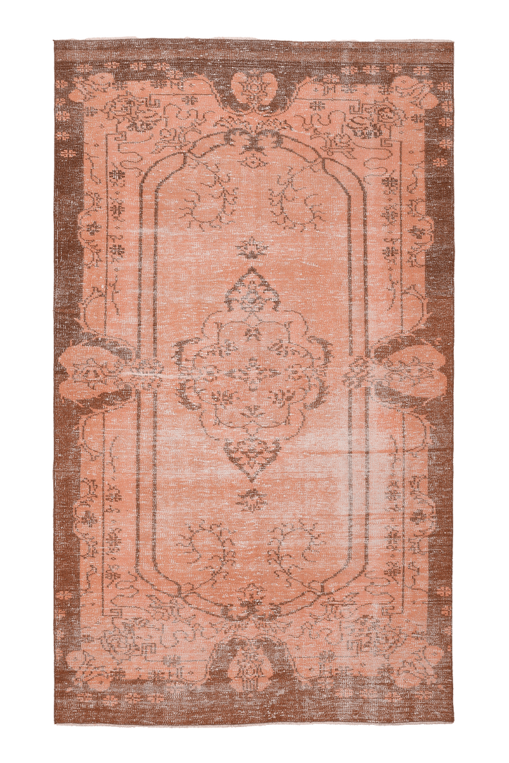 Vintage Isparta Turkish Area Rug 5x9 ft — Pink & Brown Floral