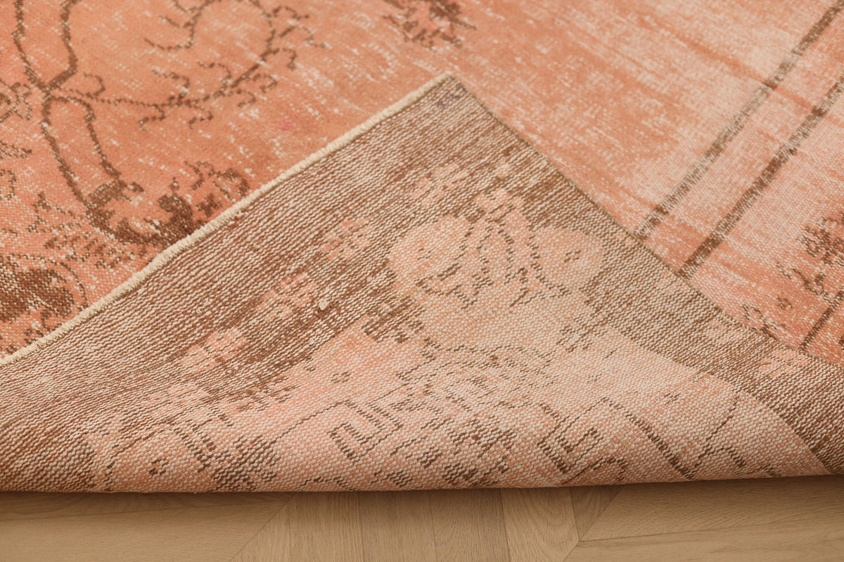 Vintage Isparta Turkish Area Rug 5x9 ft — Pink & Brown Floral