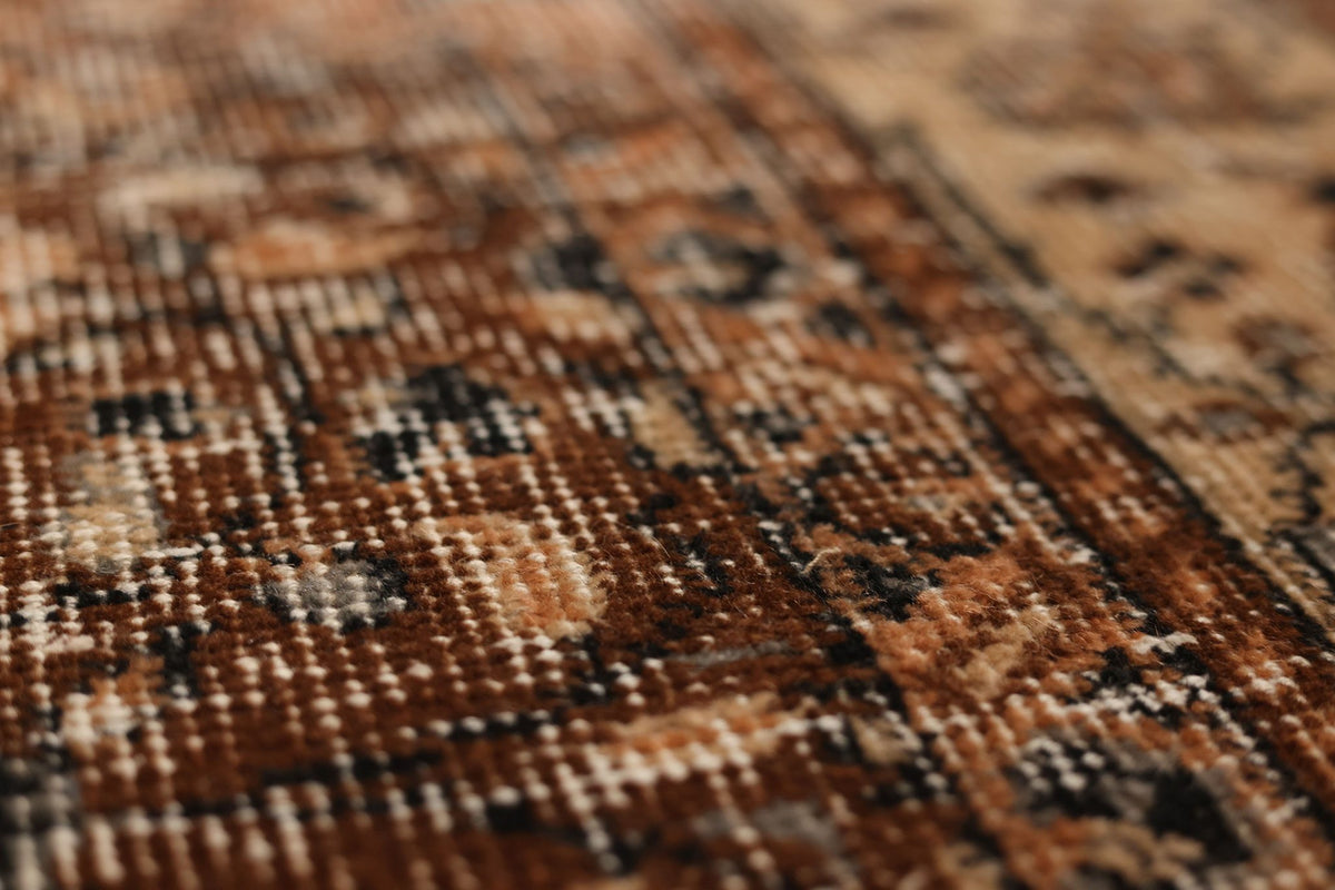 Vintage Isparta Turkish Area Rug 7x10 ft — Brown & Beige Floral