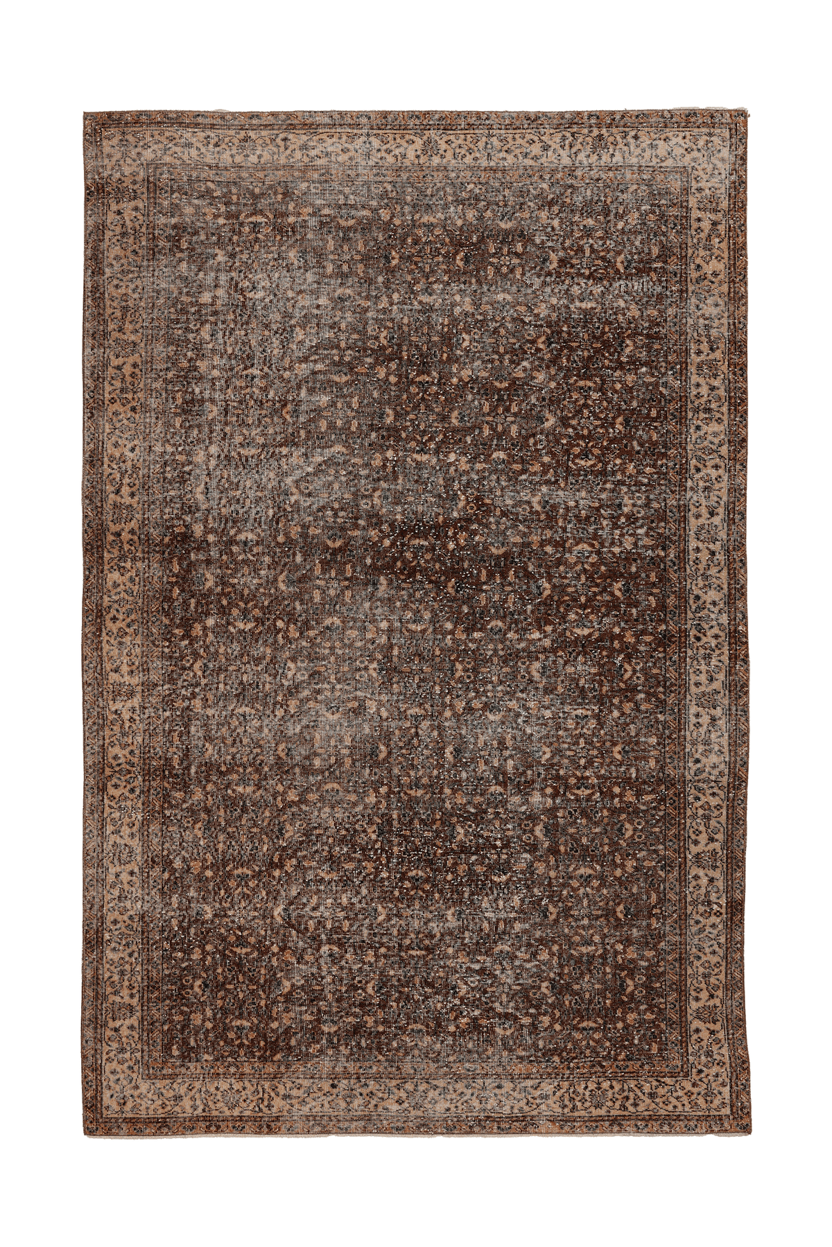 Vintage Isparta Turkish Area Rug 7x10 ft — Brown & Beige Floral