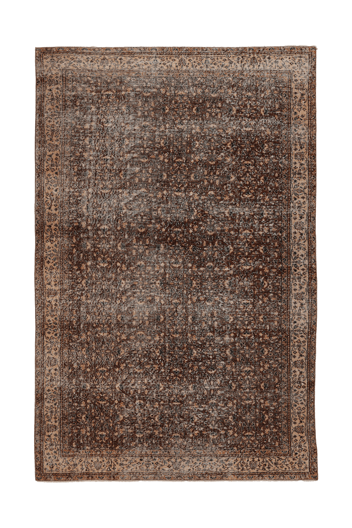 Vintage Isparta Turkish Area Rug 7x10 ft — Brown & Beige Floral