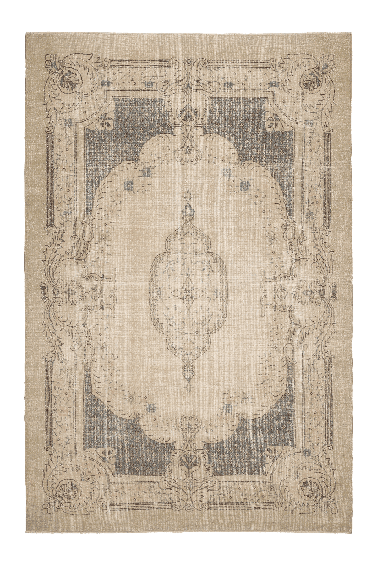 Vintage Isparta Turkish Area Rug 7x10 ft — Beige & Gray Floral