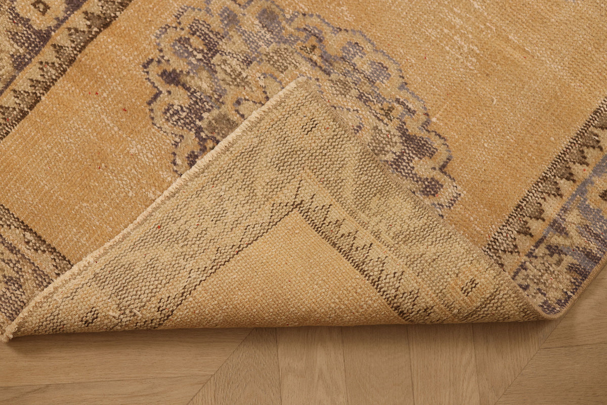 Vintage Manisa Turkish Runner Rug 2x10 ft — Beige & Blue Floral