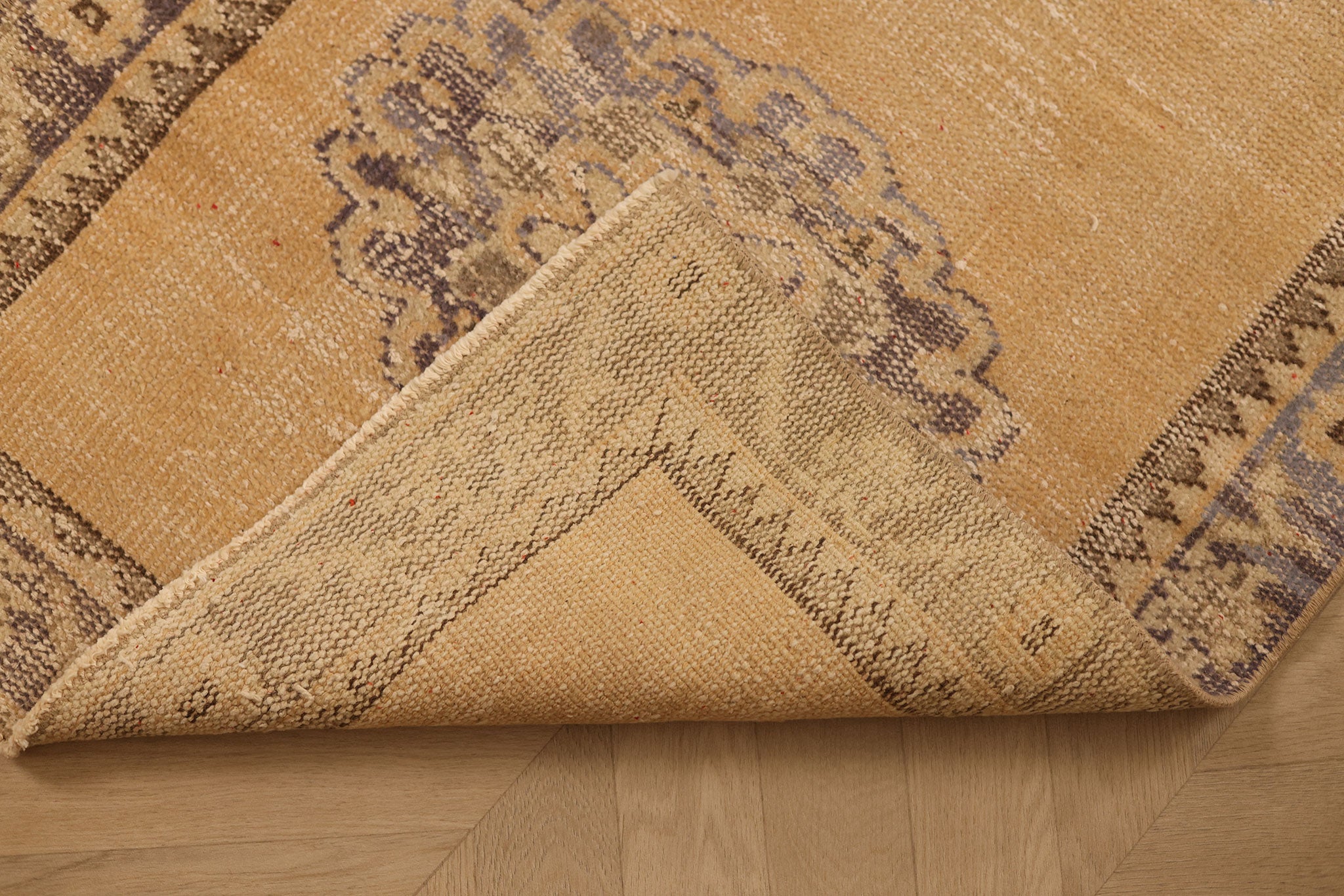 Vintage Manisa Turkish Runner Rug 2x10 ft — Beige & Blue Floral
