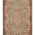 Vintage Isparta Turkish Area Rug 6x9 ft — Green & Brown Floral