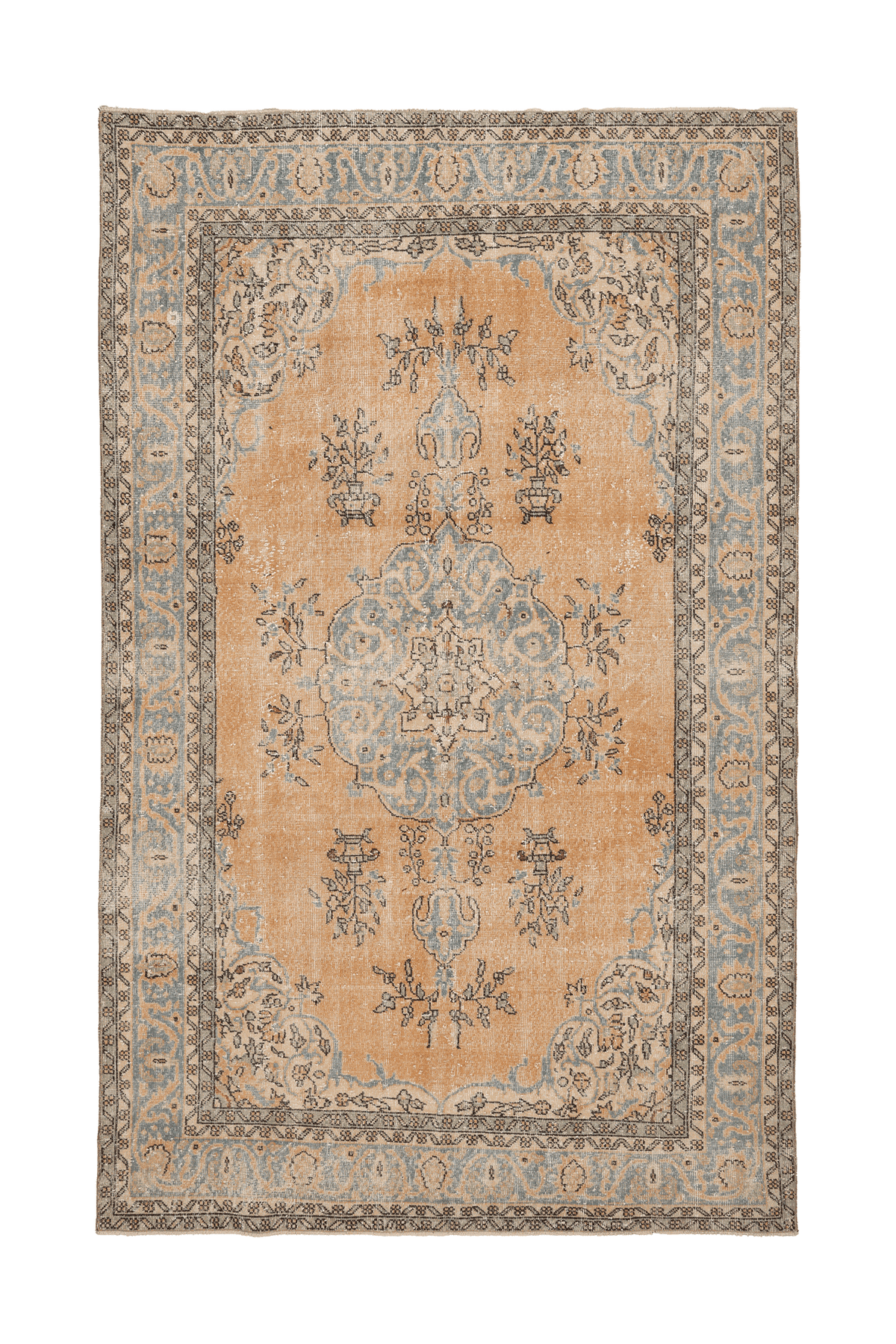 Vintage Isparta Turkish Area Rug 6x10 ft — Orange & Blue Floral