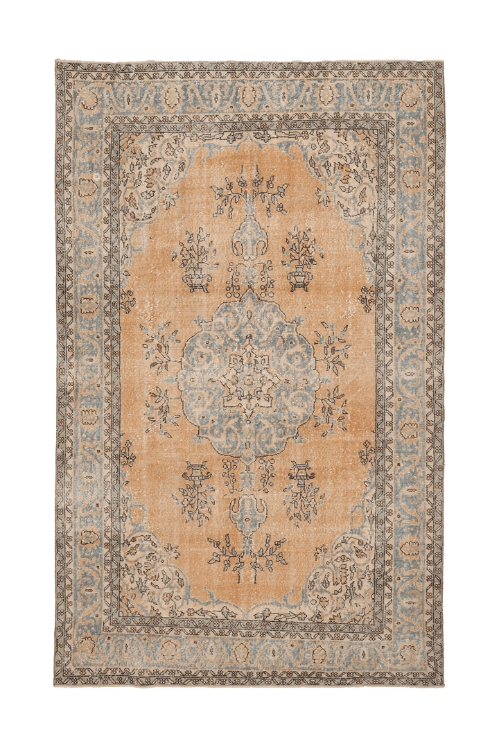 Vintage Isparta Turkish Area Rug 6x10 ft — Orange & Blue Floral
