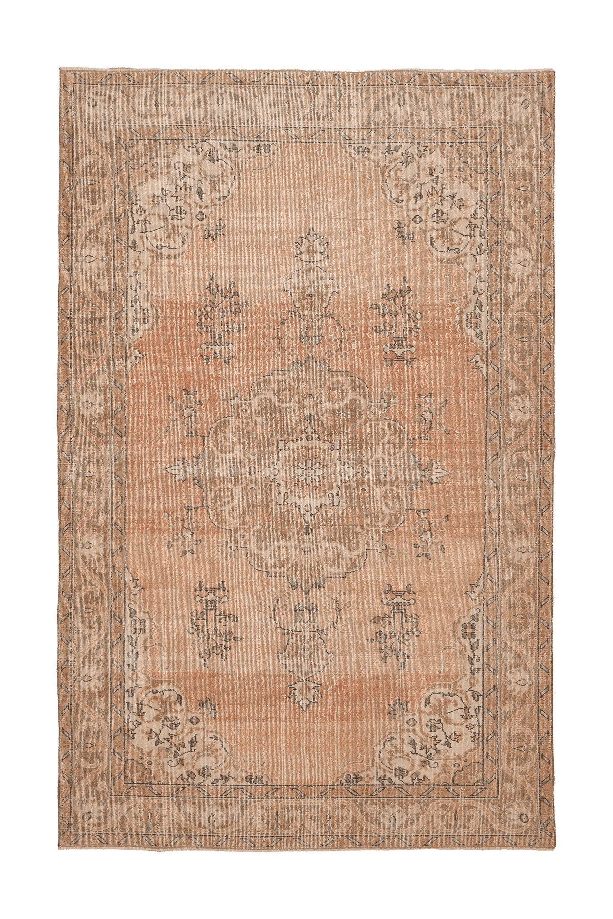 Vintage Isparta Turkish Area Rug 6x10 ft — Orange & Beige Floral