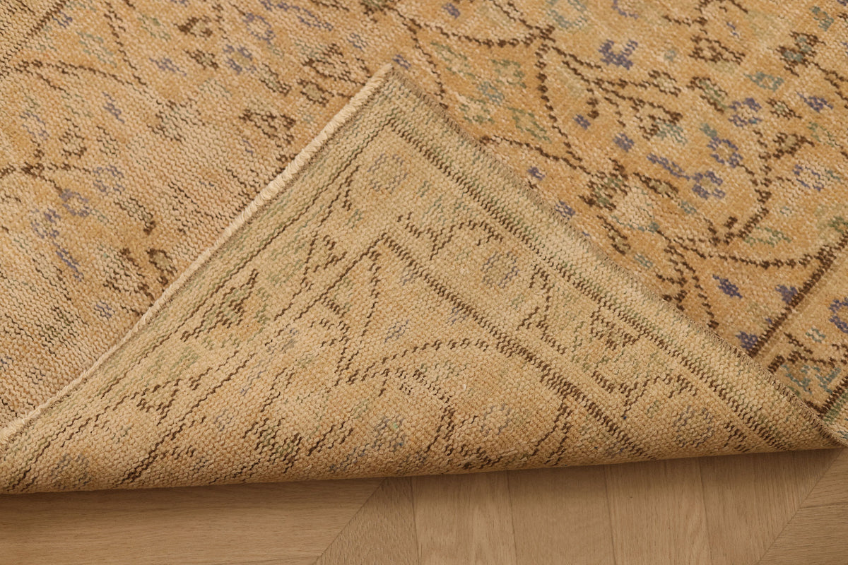 Vintage Manisa Turkish Runner Rug 2x10 ft — Beige & Yellow Floral