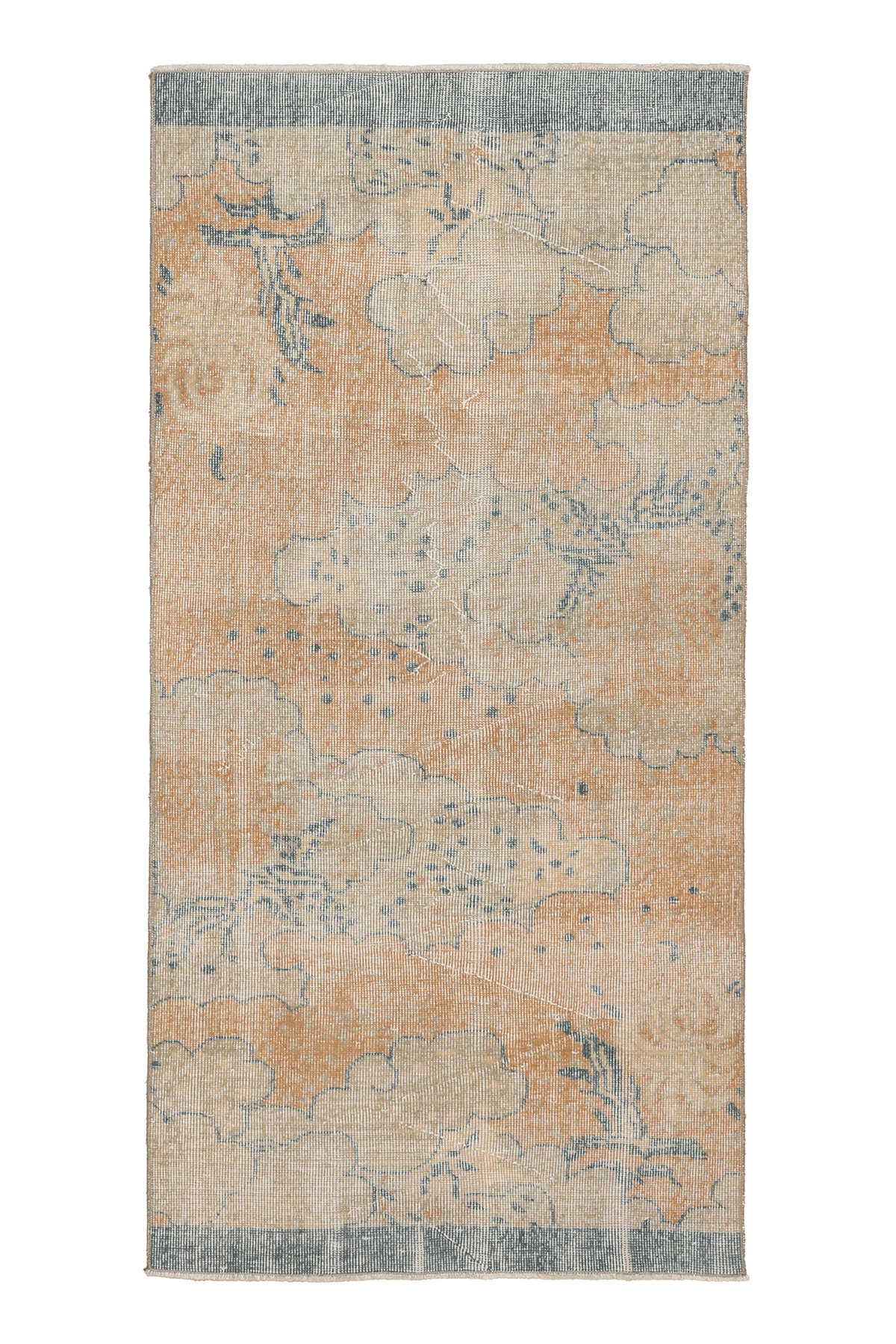 Vintage Isparta Turkish Runner Rug 3x6 ft — Orange & Blue Distressed