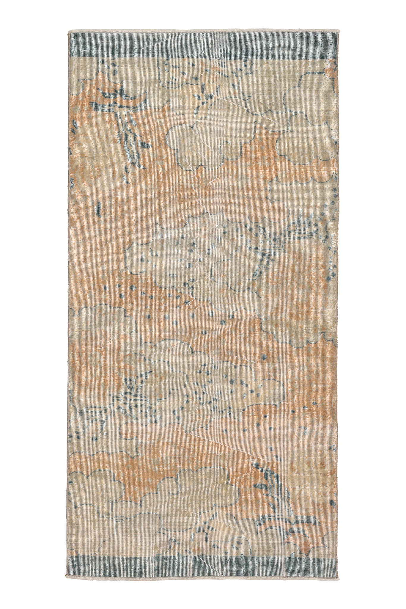 Vintage Isparta Turkish Runner Rug 3x6 ft — Orange & Blue Distressed