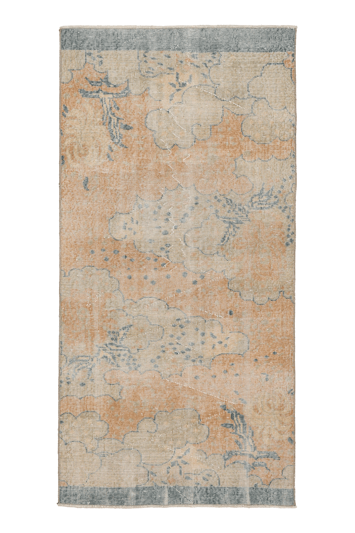 Vintage Isparta Turkish Runner Rug 3x6 ft — Orange & Blue Distressed