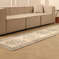 Vintage Manisa Turkish Runner Rug 2x11 ft — Beige & Blue Geometric