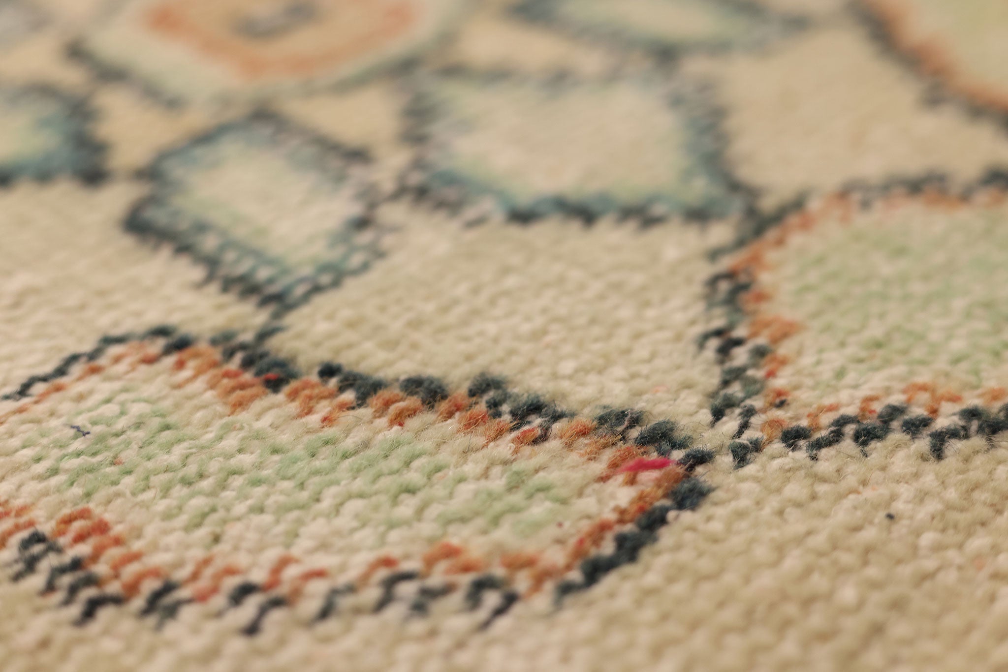 Vintage Manisa Turkish Runner Rug 2x11 ft — Beige & Blue Geometric