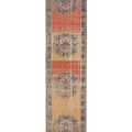 Vintage Manisa Turkish Runner Rug 2x10 ft — Orange & Blue Distressed