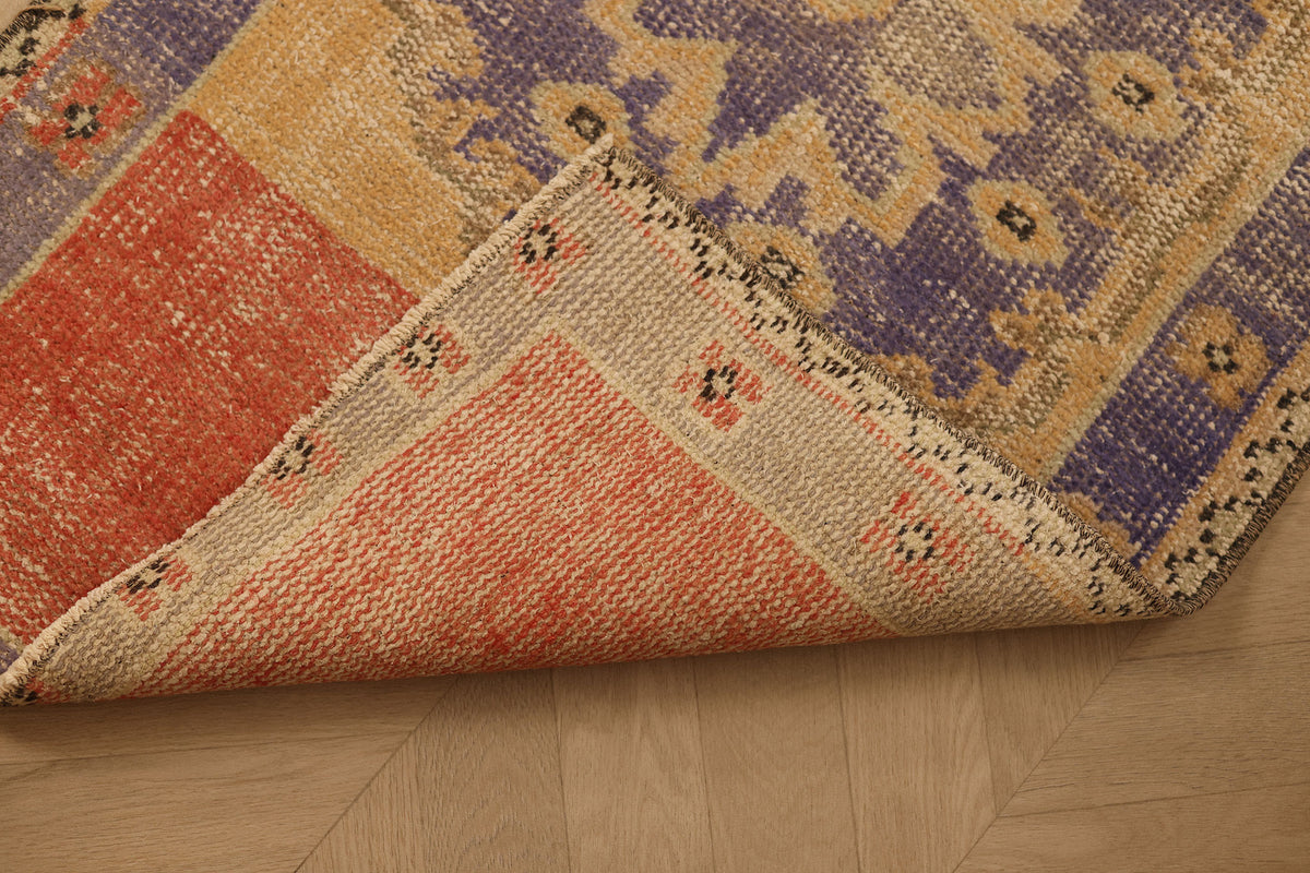 Vintage Manisa Turkish Runner Rug 2x10 ft — Orange & Blue Distressed