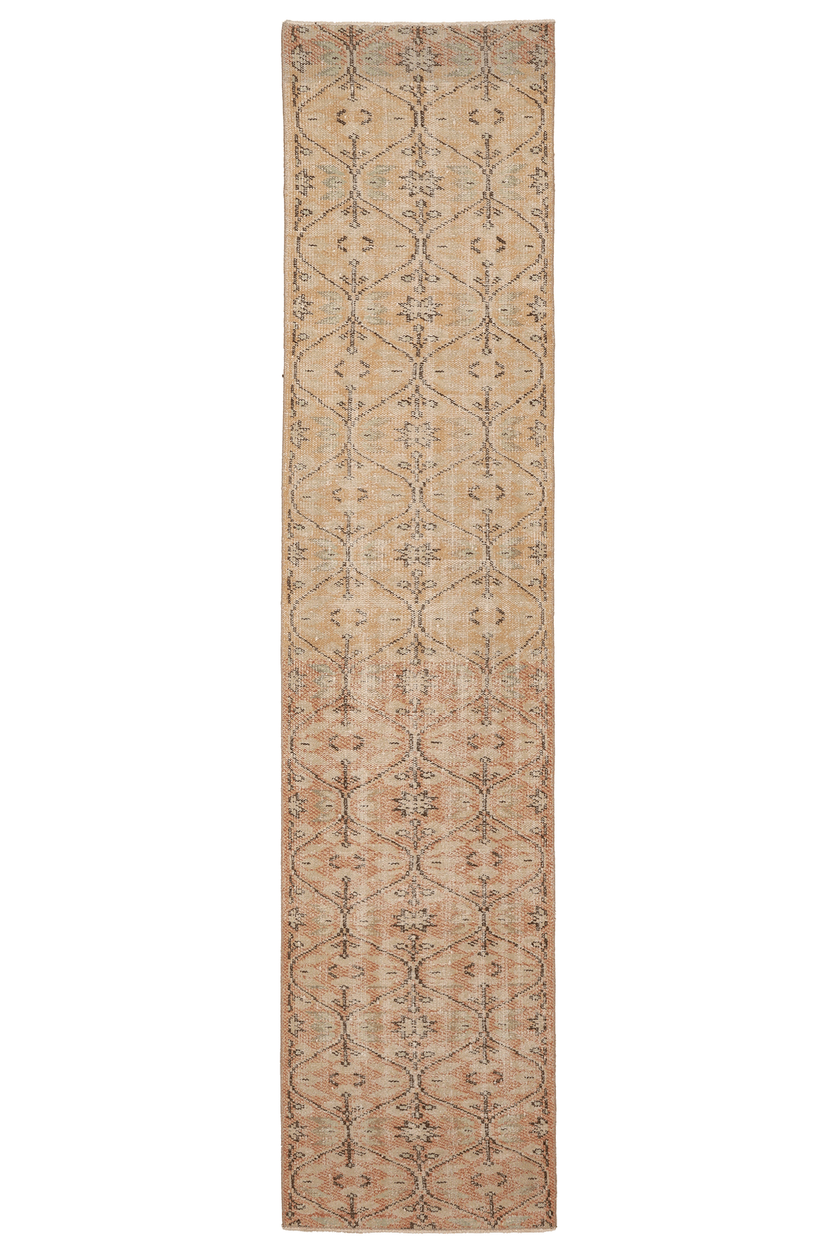 Vintage Manisa Turkish Runner Rug 2x10 ft — Beige & Brown Geometric