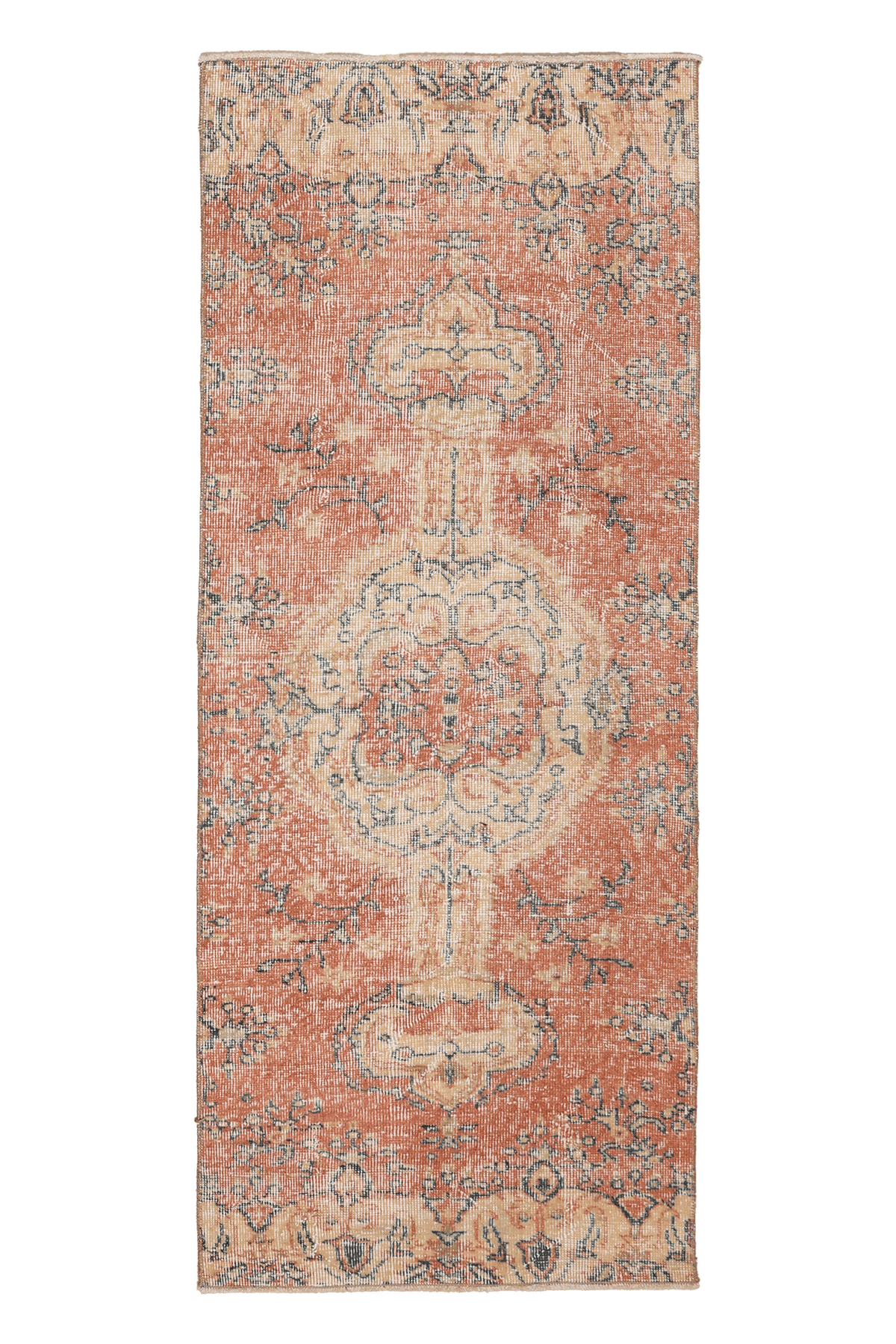 Vintage Isparta Turkish Runner Rug 2x6 ft — Orange & Beige Floral
