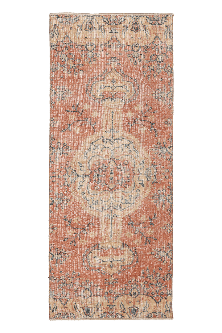 Vintage Isparta Turkish Runner Rug 2x6 ft — Orange & Beige Floral