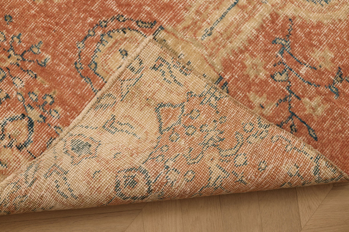 Vintage Isparta Turkish Runner Rug 2x6 ft — Orange & Beige Floral