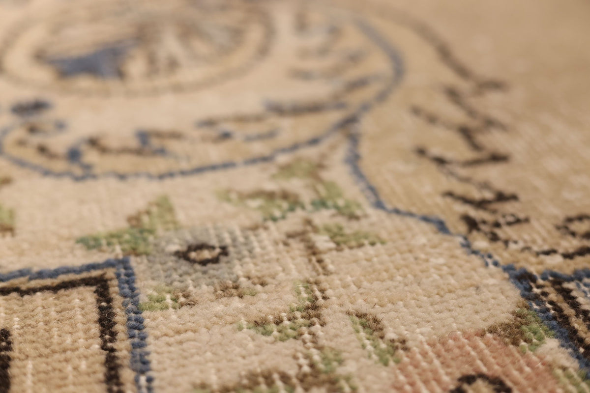 Vintage Isparta Turkish Area Rug 6x8 ft — Beige & Blue Floral