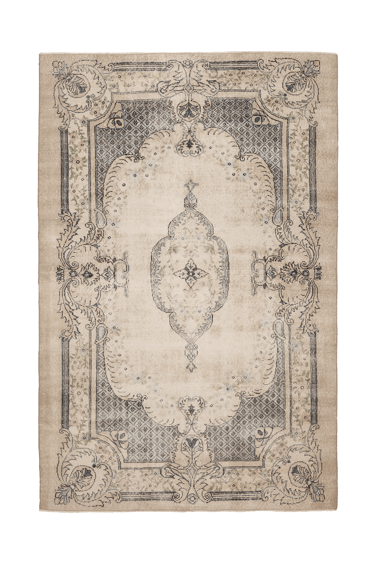 Vintage Isparta Turkish Area Rug 6x8 ft — Beige & Blue Floral