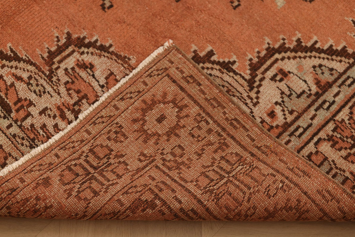 Vintage Manisa Turkish Area Rug 6x9 ft — Orange & Beige Floral