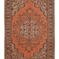 Vintage Manisa Turkish Area Rug 6x9 ft — Orange & Beige Floral