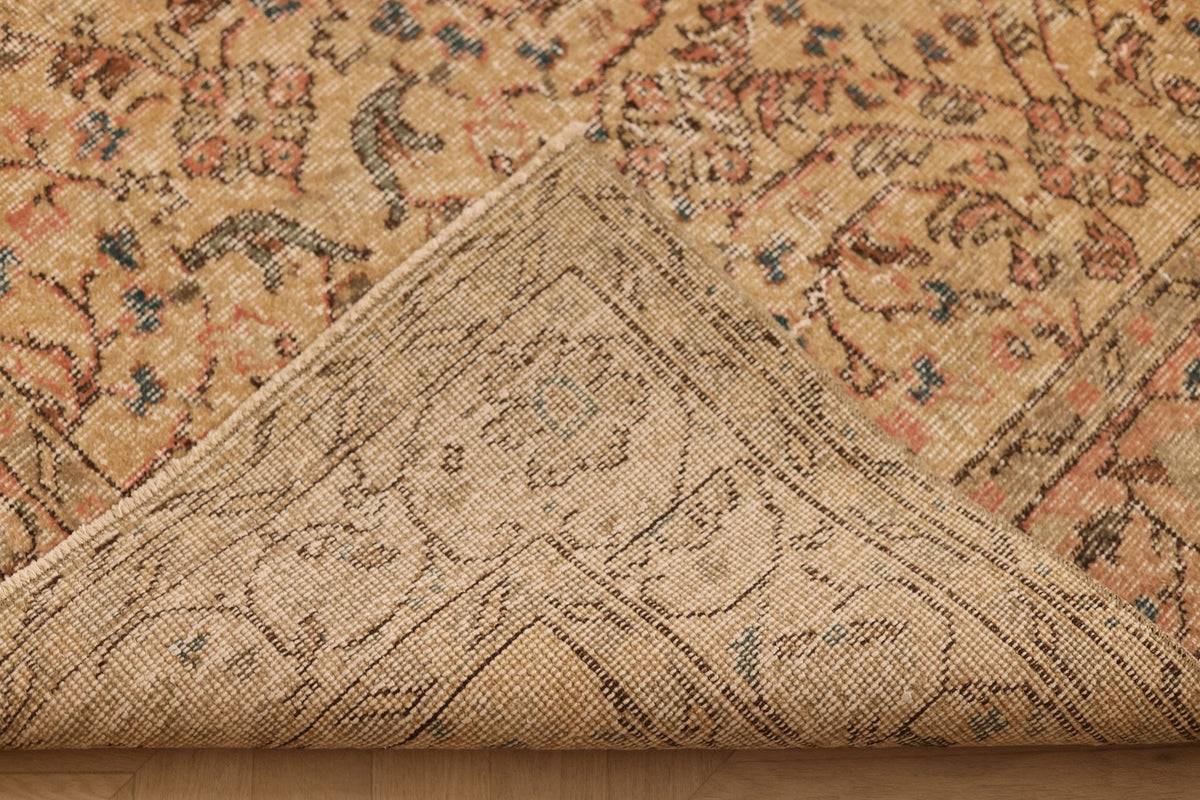 Vintage Isparta Turkish Area Rug 7x10 ft — Beige & Brown Floral