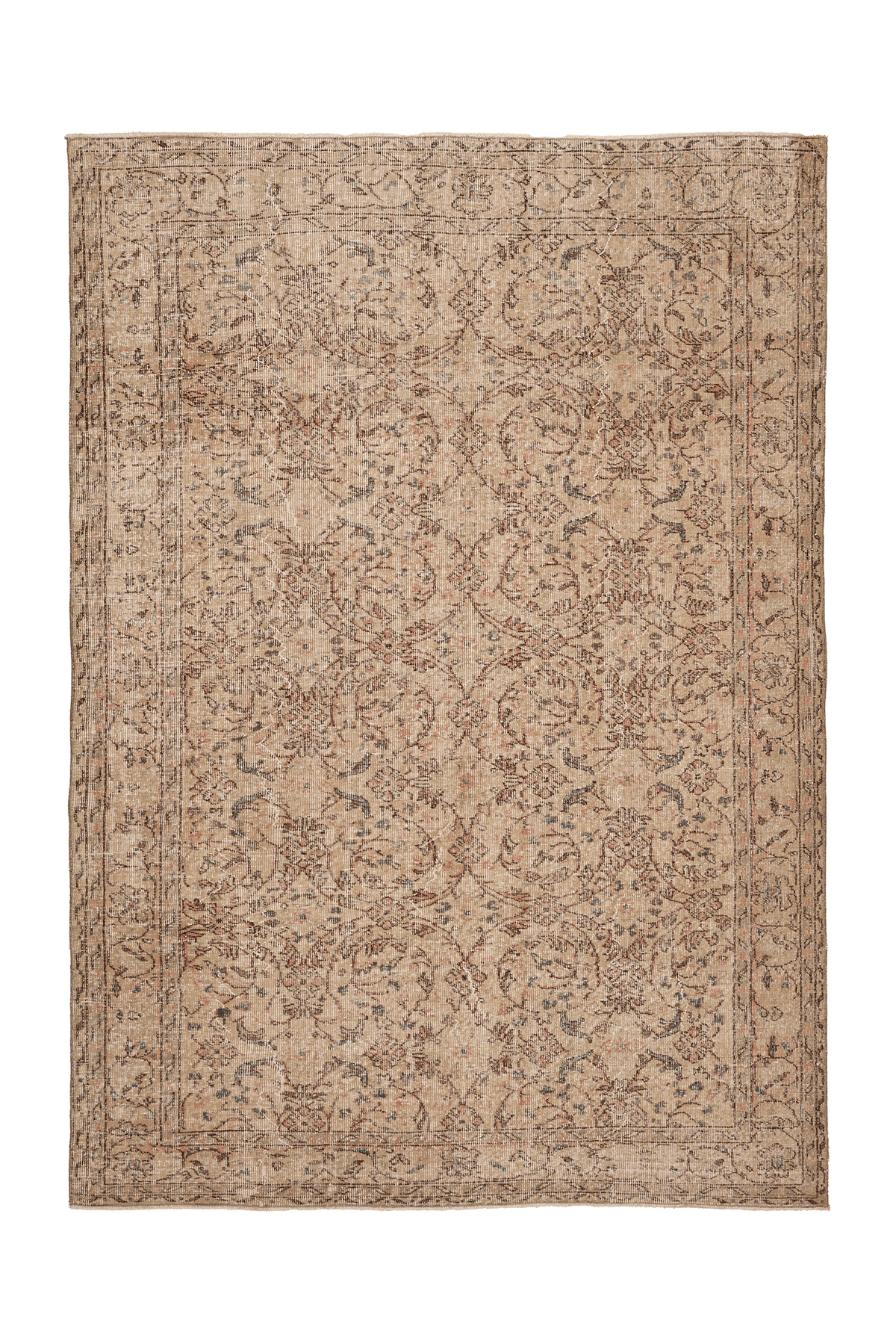 Vintage Isparta Turkish Area Rug 7x10 ft — Beige & Brown Floral