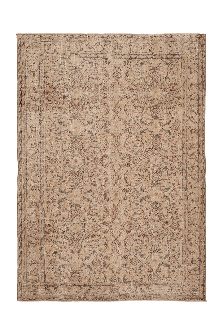 Vintage Isparta Turkish Area Rug 7x10 ft — Beige & Brown Floral