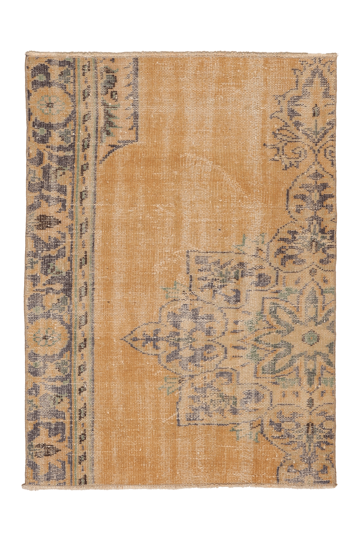 Vintage Manisa Turkish Doormat 3x4 ft — Orange & Blue Distressed