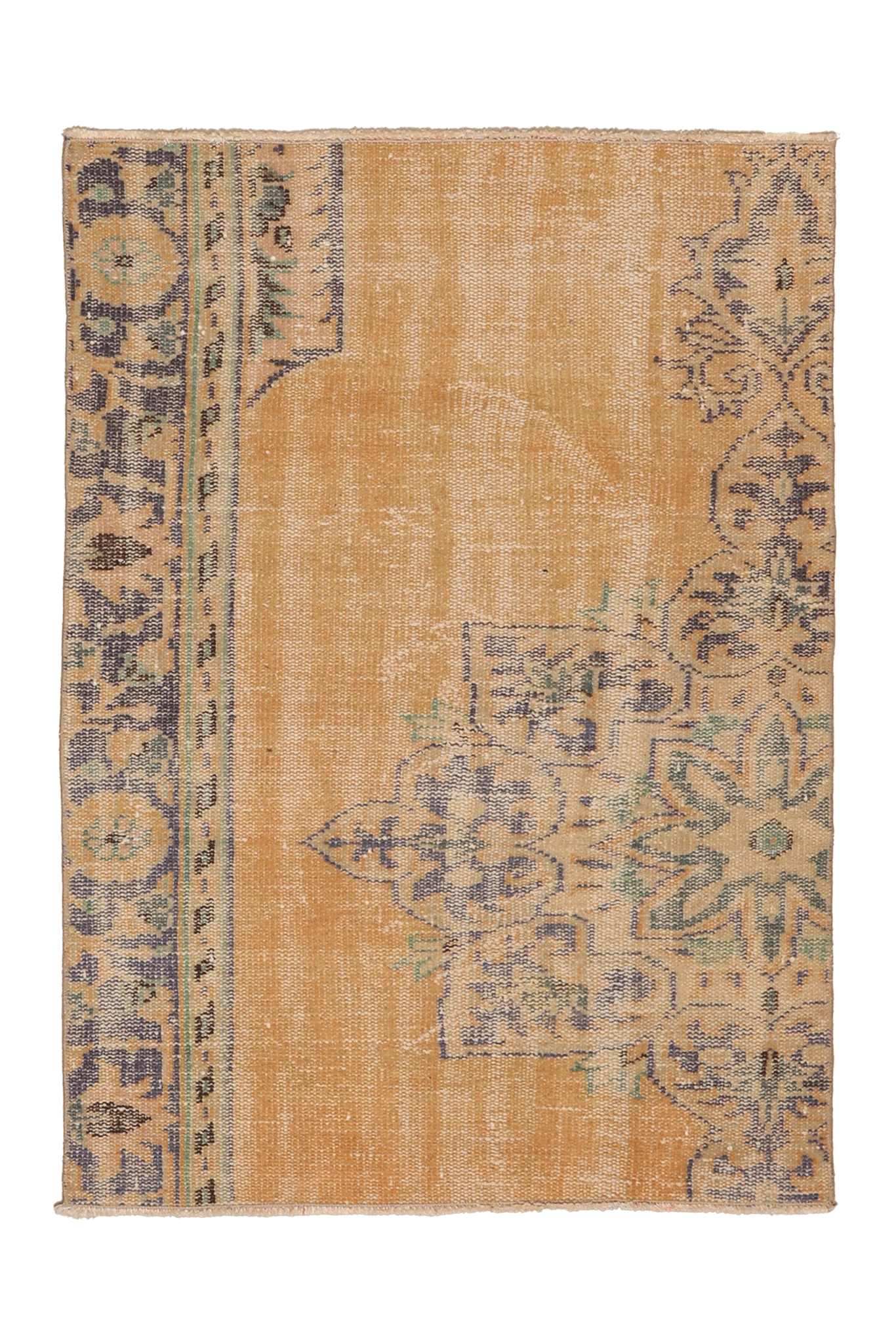 Vintage Manisa Turkish Doormat 3x4 ft — Orange & Blue Distressed