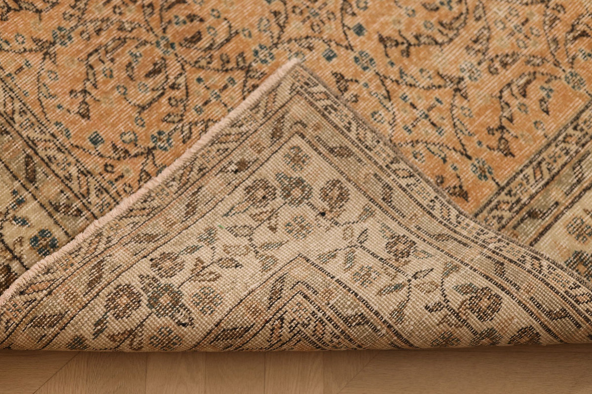 Vintage Isparta Turkish Area Rug 7x10 ft — Orange & Beige Floral