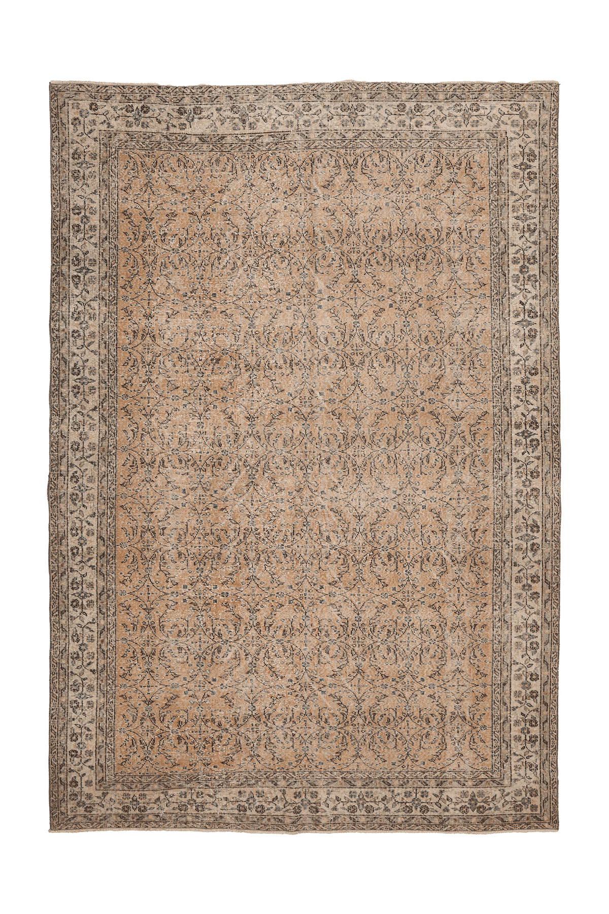 Vintage Isparta Turkish Area Rug 7x10 ft — Orange & Beige Floral