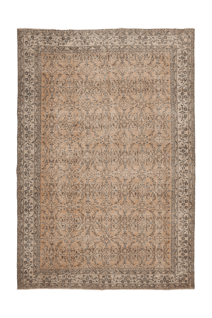 Vintage Isparta Turkish Area Rug 7x10 ft — Orange & Beige Floral