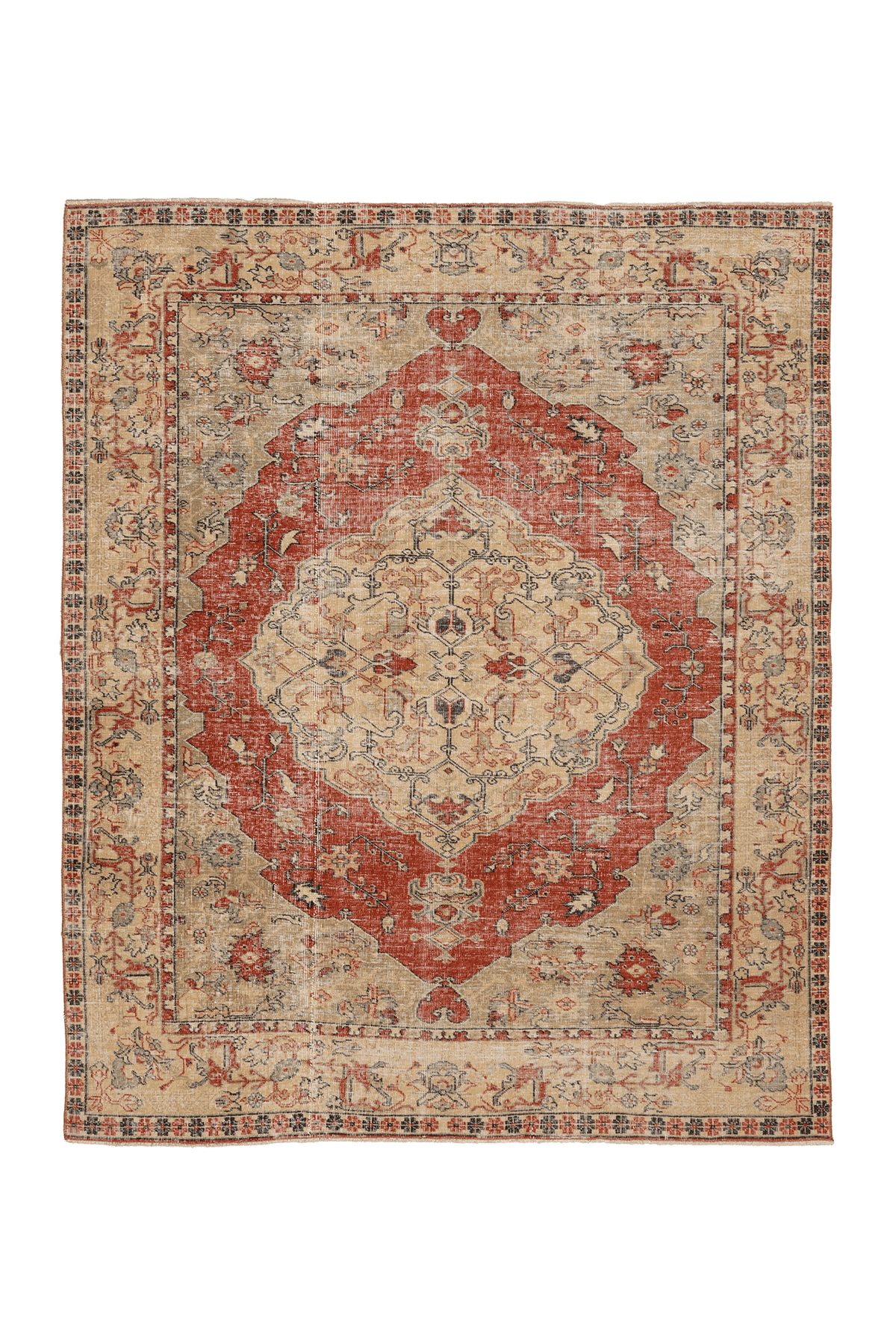 Vintage Isparta Turkish Area Rug 6x8 ft — Red & Beige Floral