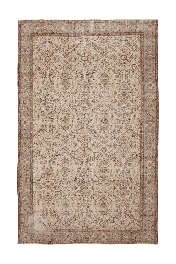 Vintage Isparta Turkish Area Rug 6x10 ft — Beige & Brown Floral
