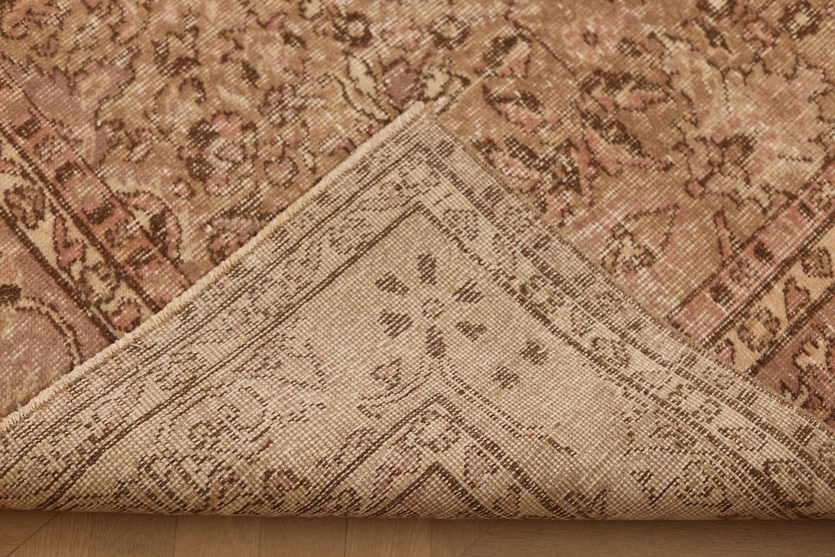 Vintage Isparta Turkish Area Rug 7x10 ft — Beige & Brown Floral
