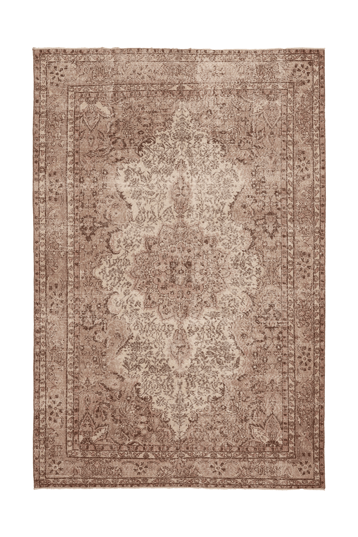 Vintage Isparta Turkish Area Rug 7x10 ft — Beige & Brown Floral
